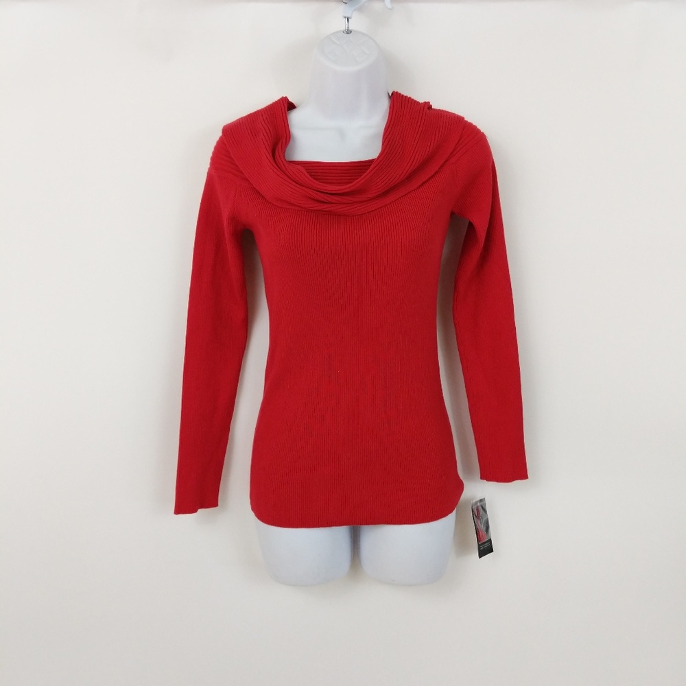 INC Red Off-the-shoulder/Cowl Neck Sweater - Picture 2 of 4